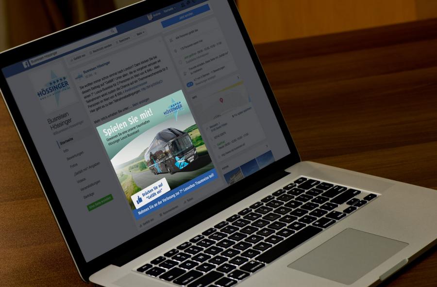 Design-Konzept, Schriftkonzept und Formensprache Social Media Facebook Busreisen Hössinger GmbH